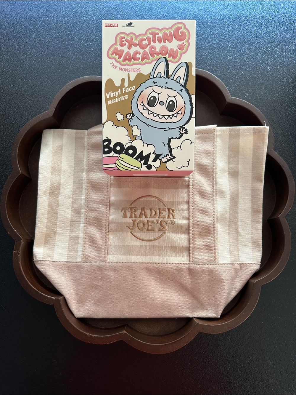 Authentic Sealed Pop Mart Toffee Labubu With Trader Joe’s Striped Tote Bag